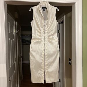EUC Frank Lyman Zip Front Ivory Stretch Taffeta Dress US Size 6 Like New!!